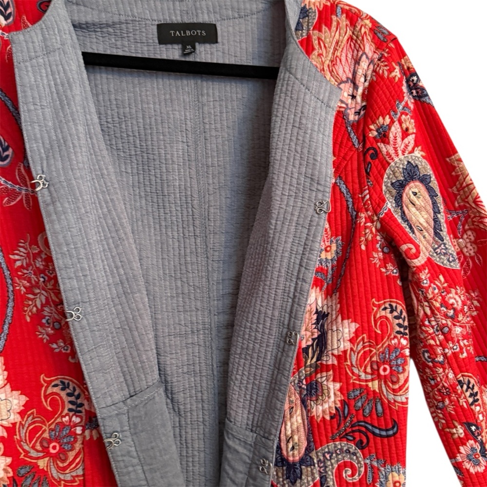 Talbots - Red Paisley Quilted Jacket Blazer - 100% Cotton - Size XL- Like New! - Picture 6 of 12